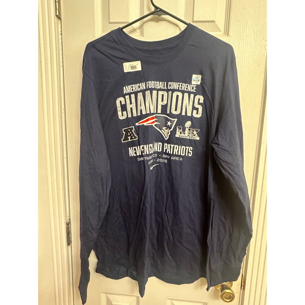 Nike New England Patriots AFC Champions Super Bowl 50 Long Sleeve Shirt Mens XL
